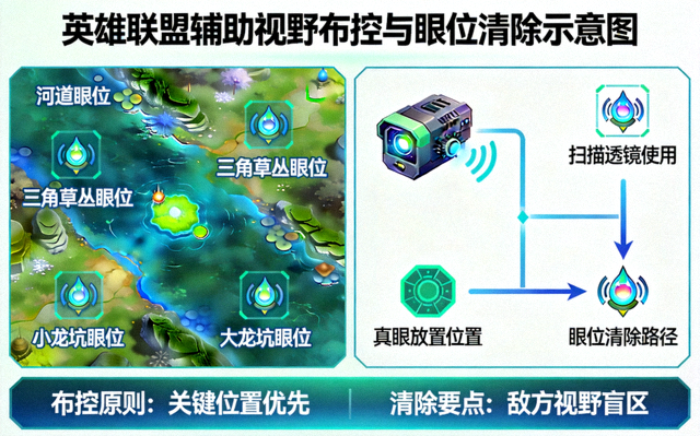 英雄联盟辅助视野布控与眼位清除示意图